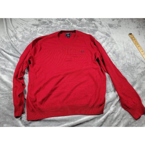Chaps Cotton Cashmere Size Large Red Knit V‎ neck Pullover Sweater - Picture 1 of 7